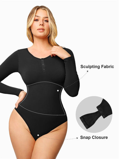 Shapewear Bodysuit sans couture en modal à manches longues Henley